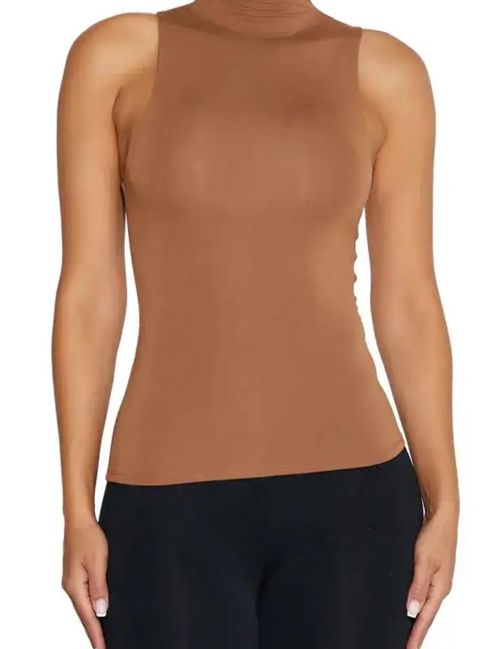naked wardrobe Sleeveless Mock Neck Tank in Brown